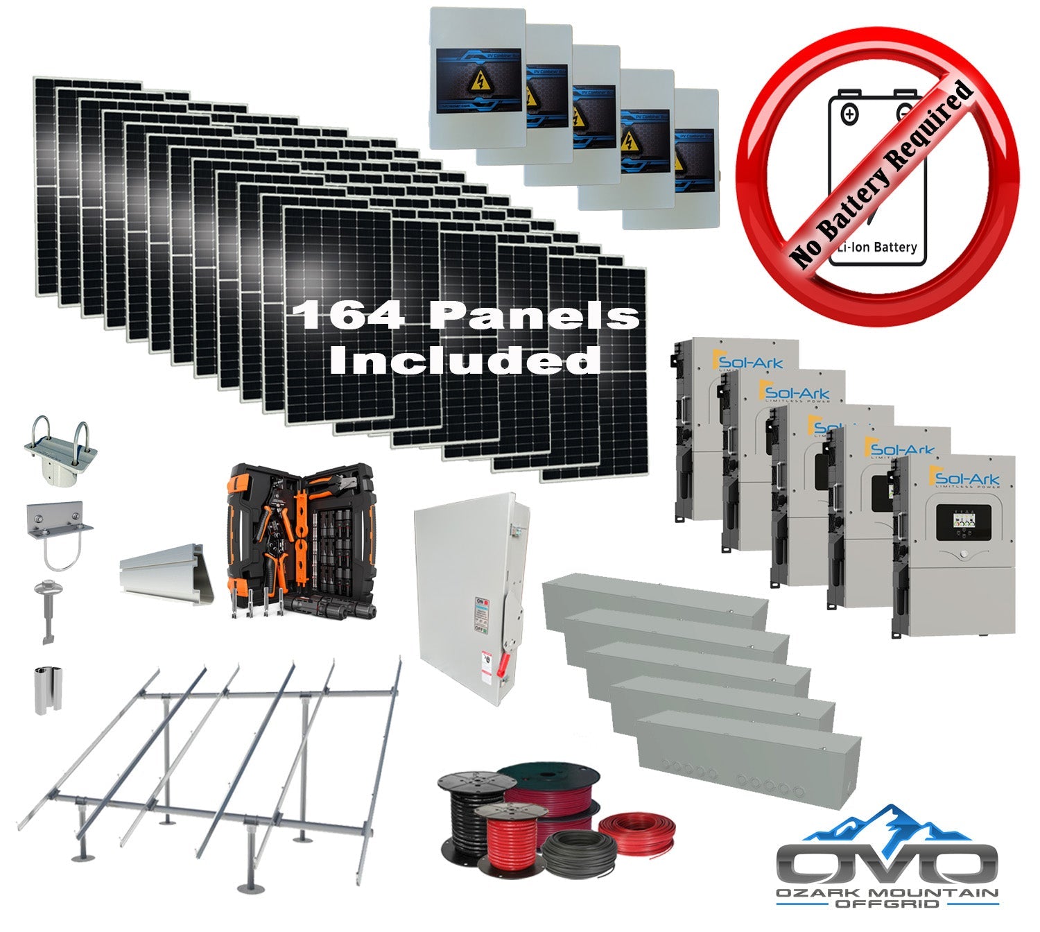 90KW Complete Offgrid Solar Kit + 5x 15K Sol-Ark Inverter +90.2KW Solar with Ground Mount and Wiring